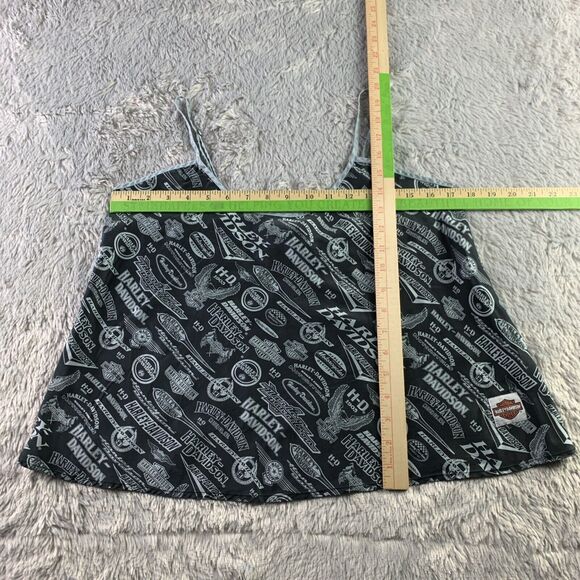 Harley Davidson Shirt Womens Large Black Gray Tank Top Silk All Over Print Logos - Picture 4 of 10